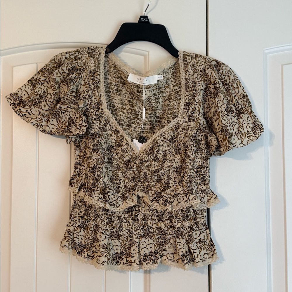 Astr Brown Ruffled Peplum Blouse
